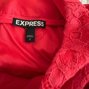Express Vibrant Red Lace Pencil Skirt